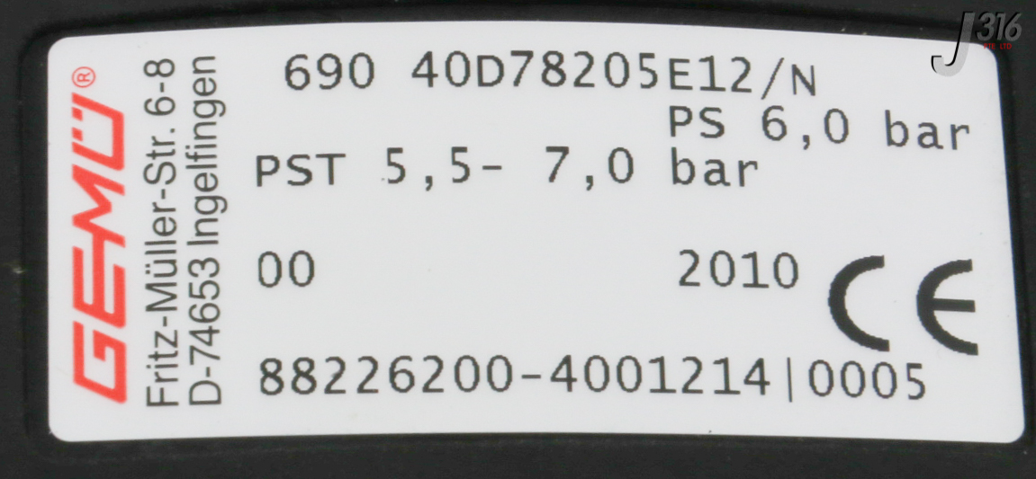 リクエスト専用ページ 31382 GEMU PNEU DIA VLV, PS 6,0 BAR, PST 5,5-7,0 BAR (NEW) 690